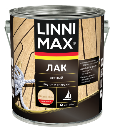 Лак алкидно-уретановый LINNIMAX Лак Яхтный (прозрачный, 2.5 л, Глянец) Лак алкидно-уретановый LINNIMAX Лак Яхтный (прозрачный, 2.5 л, Глянец)