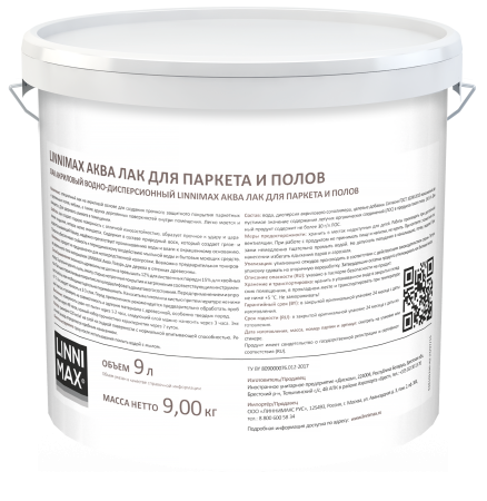 Лак акриловый LINNIMAX Аква Лак для паркета и полов (прозрачный, 9 л, Матовый)