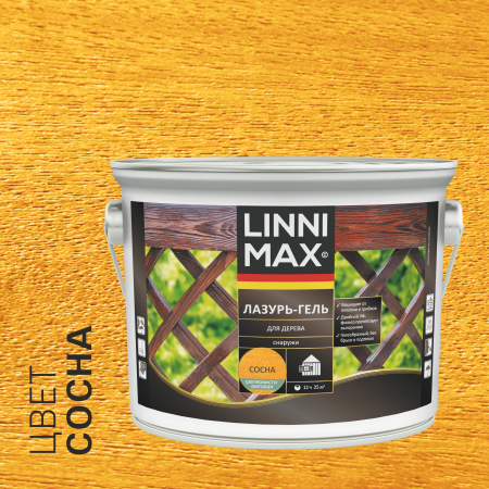 Лессирующий антисептик LINNIMAX Лазурь-гель для дерева (сосна, 2.5 л)