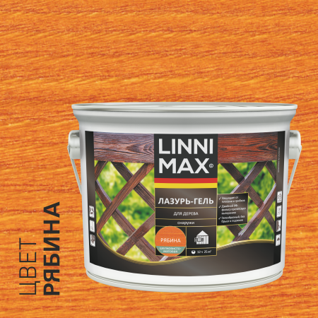 Лессирующий антисептик LINNIMAX Лазурь-гель для дерева (рябина, 2.5 л)